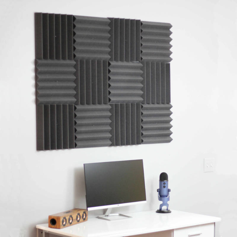 office setup with black acoustic foam tiles