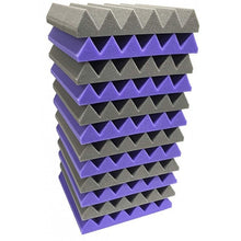 Load image into Gallery viewer, stack of purple and black acoustic foam tiles for sound absorption