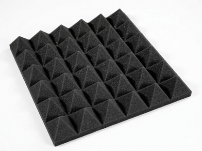 Black pyramid-shaped acoustic foam panels on a white background