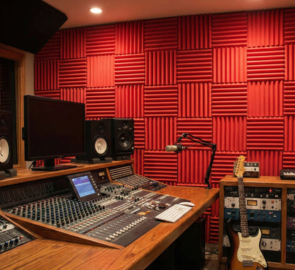 Acoustic Foam Sound Absorption Panels - Red (12 Pack)