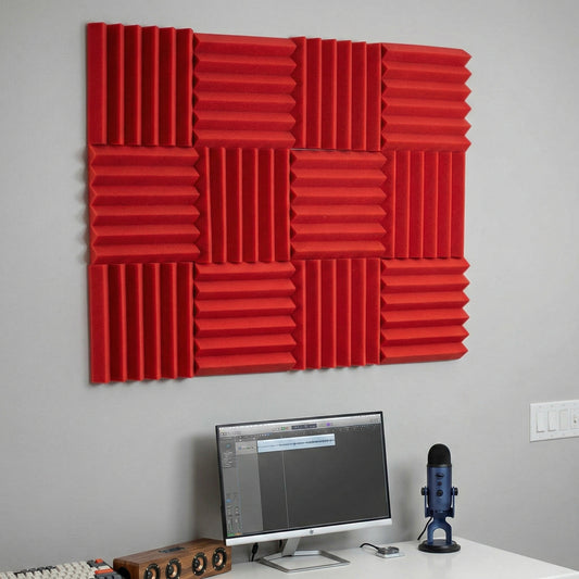 Acoustic Foam Sound Absorption Panels - Red (12 Pack)