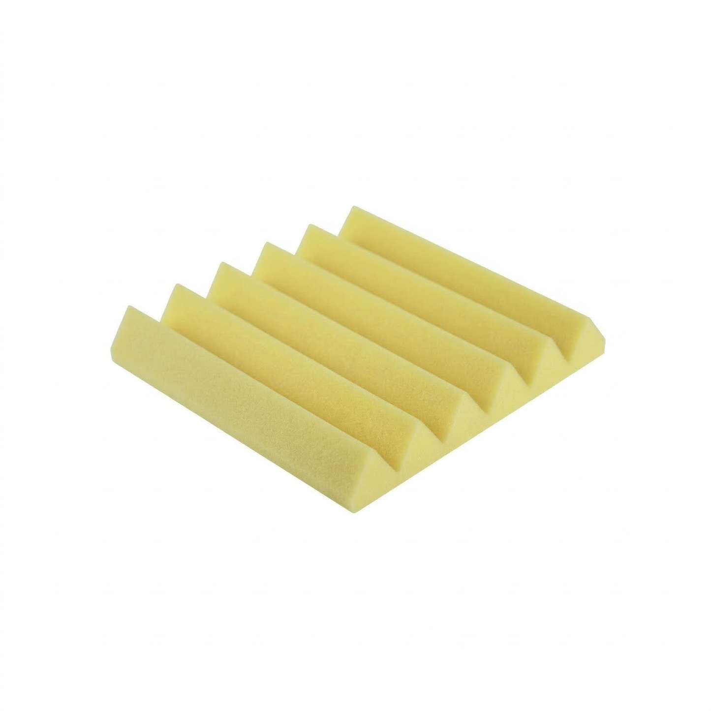 Yellow foam tile with a textured surface on a white background