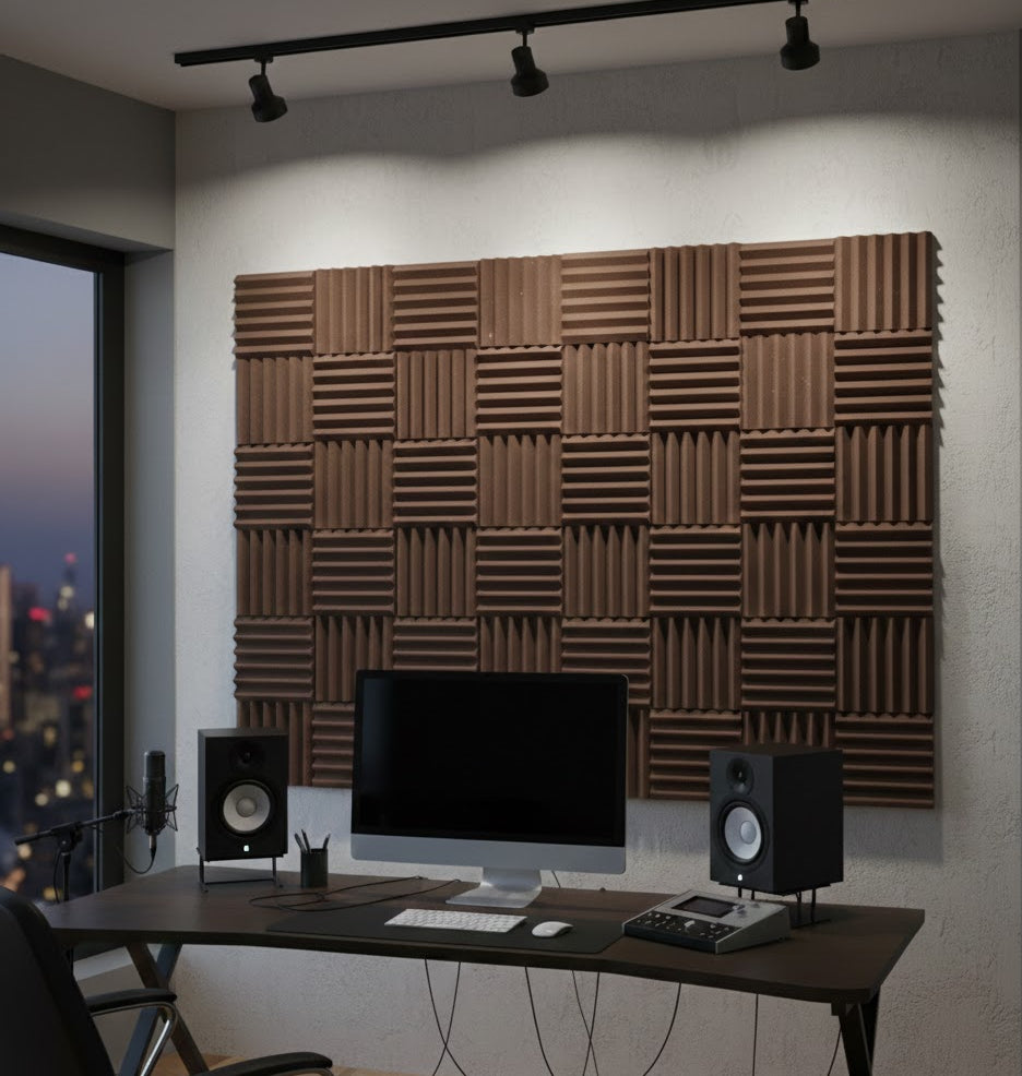 brown wedge acoustic foam tiles on office wall