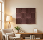 burgundy wedge acoustic foam tiles on living room wall