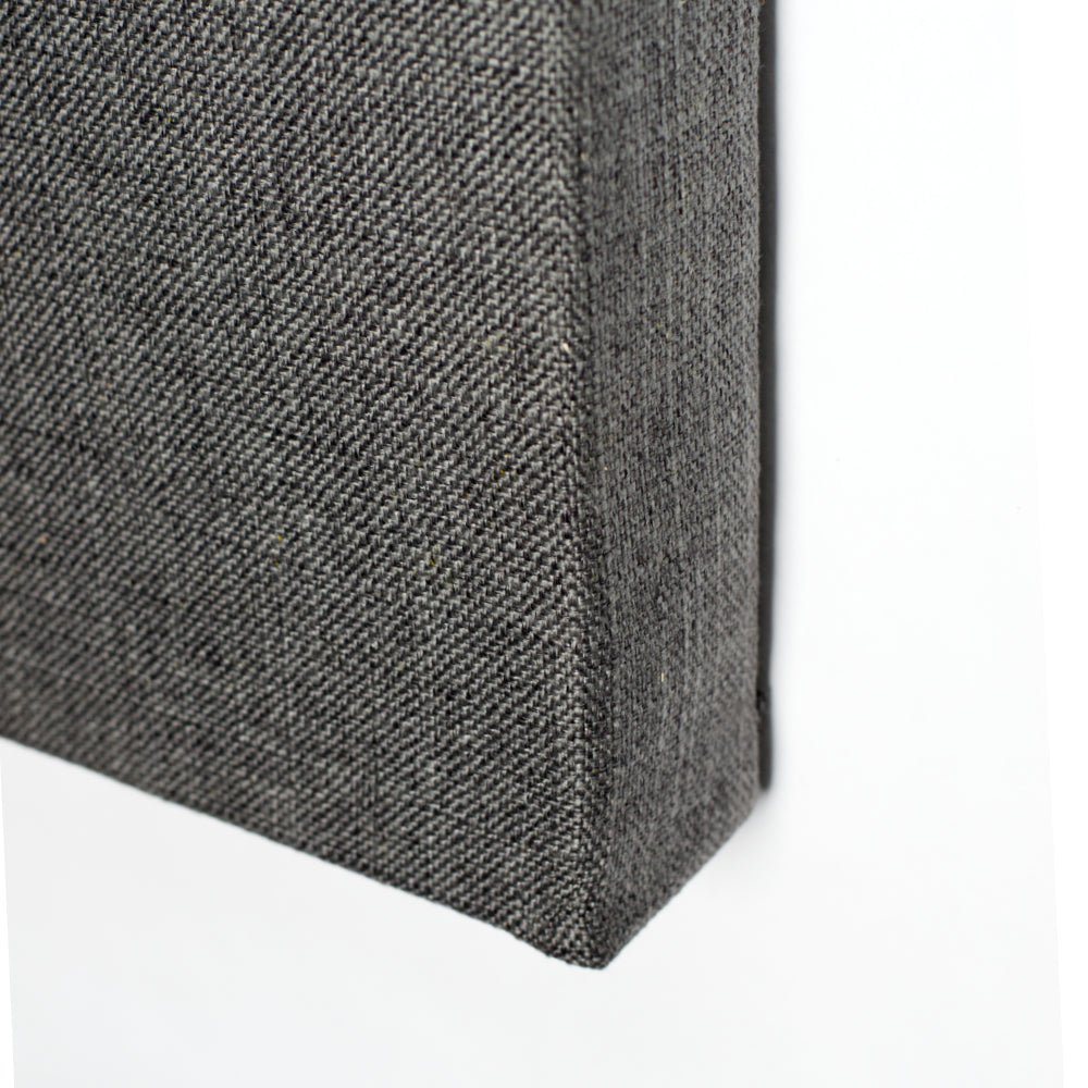 close up corner of fabric wrapped owens corning acoustic panel