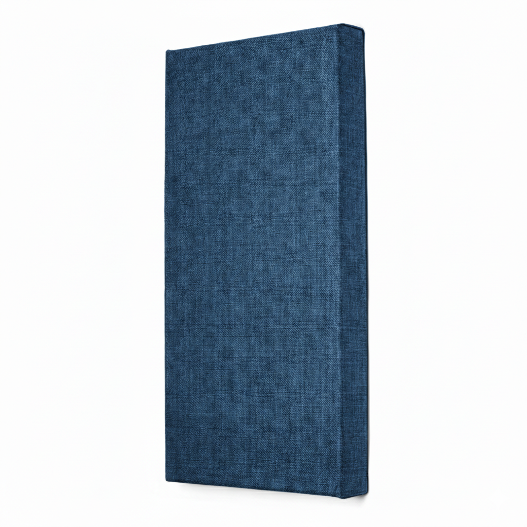 navy blue fabric wrapped acoustic absorber panel owens corning mounted on wall