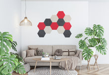 Load image into Gallery viewer, coloRIZE™ Hexagon Decorative Acoustic Panels - Charcoal, Sand, Raspberry (12 Pieces)

