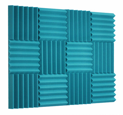 teal acoustic foam panels arranged in a grid pattern on a white background