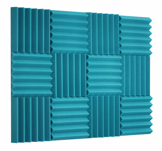 teal acoustic foam panels arranged in a grid pattern on a white background