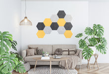 Load image into Gallery viewer, coloRIZE™ Hexagon Decorative Acoustic Panels - Charcoal, Marble, Maize (12 Pieces)
