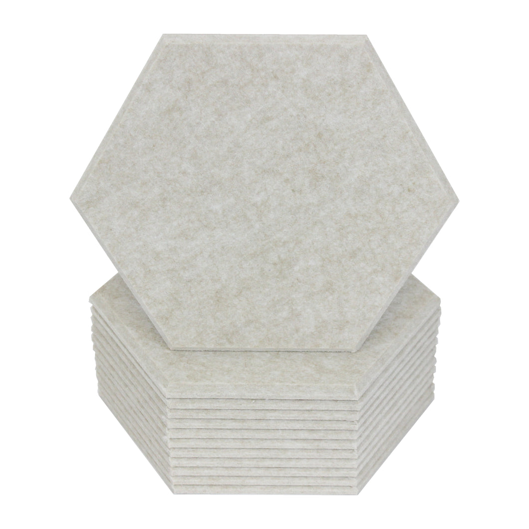 stack of sand tan hexagon acoustic tiles