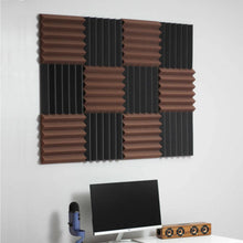 Load image into Gallery viewer, office setup with brown and black acoustic foam wall tiles
