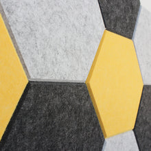 Load image into Gallery viewer, charcoal black marble white yellow hexagon acoustic tiles
