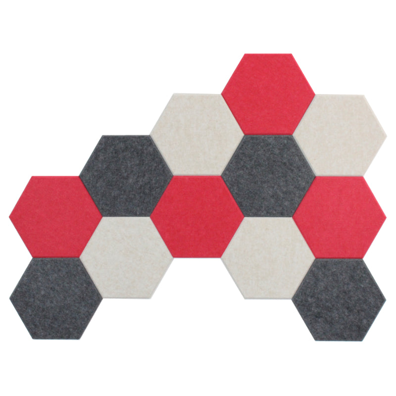 charcoal red and tan hexagon acoustic tiles