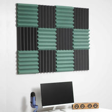 Load image into Gallery viewer, office setup with dark green and black acoustic foam wall tiles

