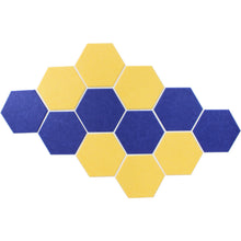 Load image into Gallery viewer, wall of blue and yellow hexagon acoustic panels
