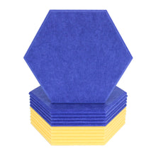 Load image into Gallery viewer, stack of blue and yellow hexagon acoustic tiles
