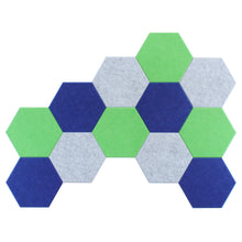 Load image into Gallery viewer, wall of blue green and marble acoustic hexagon panels
