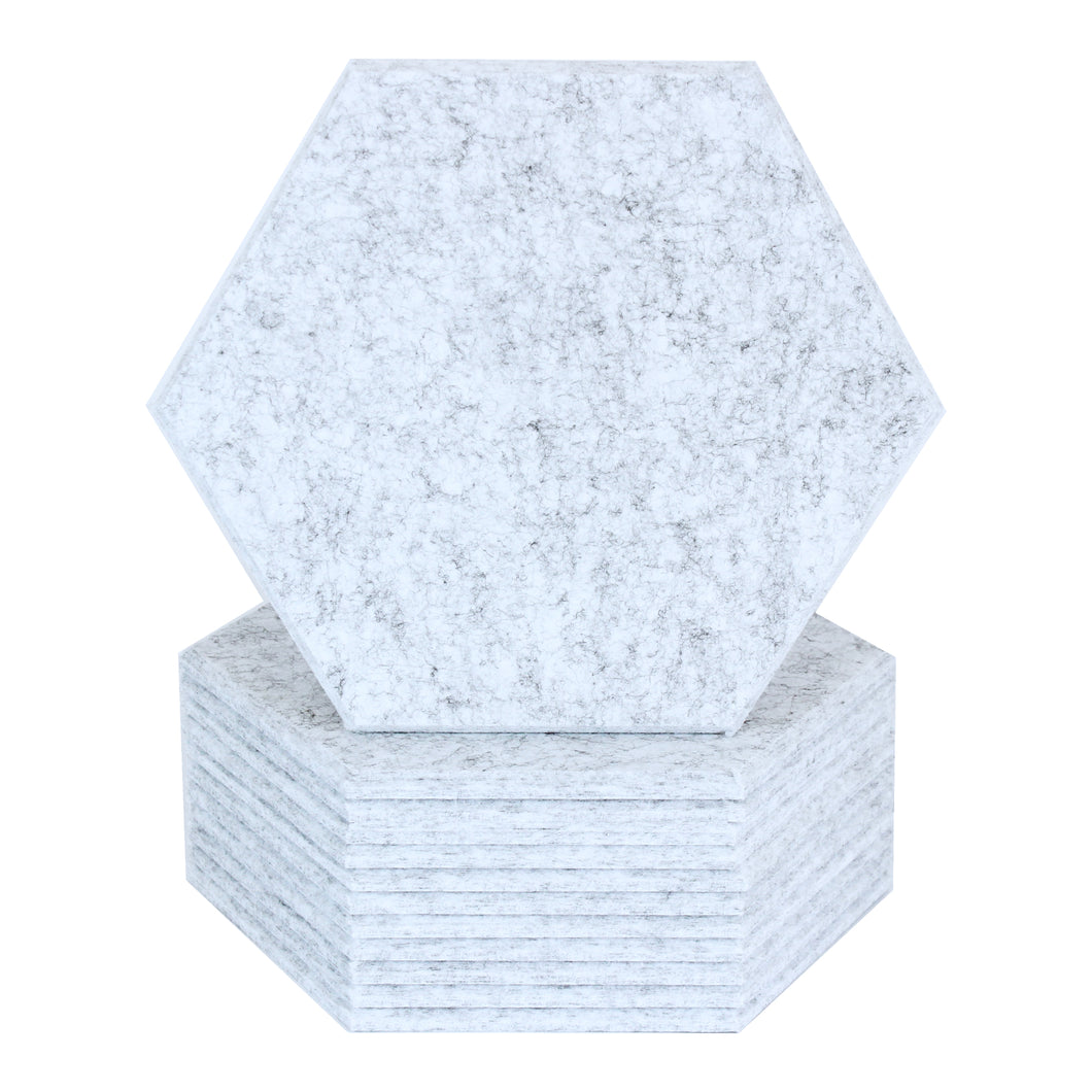 stack of marble white acoustic hexagon tiles