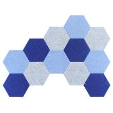 Load image into Gallery viewer, wall of blue and marble white acoustic hexagon panels
