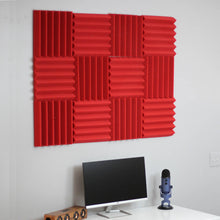 Load image into Gallery viewer, office setup with red wedge acoustic foam wall panels

