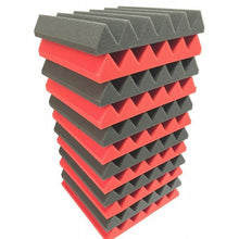 Load image into Gallery viewer, stack of black and red acoustic foam tiles for sound absorption
