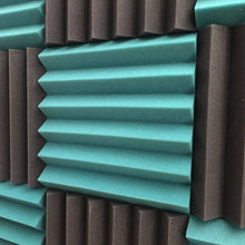 Load image into Gallery viewer, black and teal wedge acoustic foam wall panels

