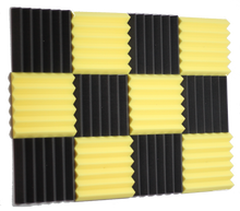 Load image into Gallery viewer, black and yellow wedge acoustic foam noise reduction wall panels
