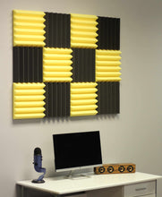Load image into Gallery viewer, yellow and black soundproofing acoustic foam panels in recording studio
